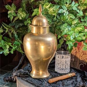 XL 14" Vintage Gatco Solid Brass Lidded Ginger Jar Urn Dark Academia MCM Decor